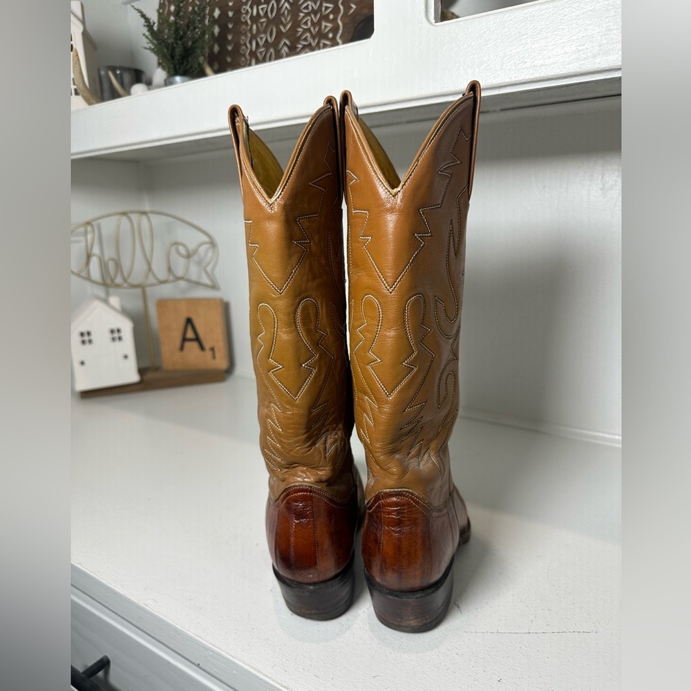 Vintage Renegade Cowboy Boots Youth Girls Size 4 Eel Skin Foot Brown Western - Picture 6 of 11